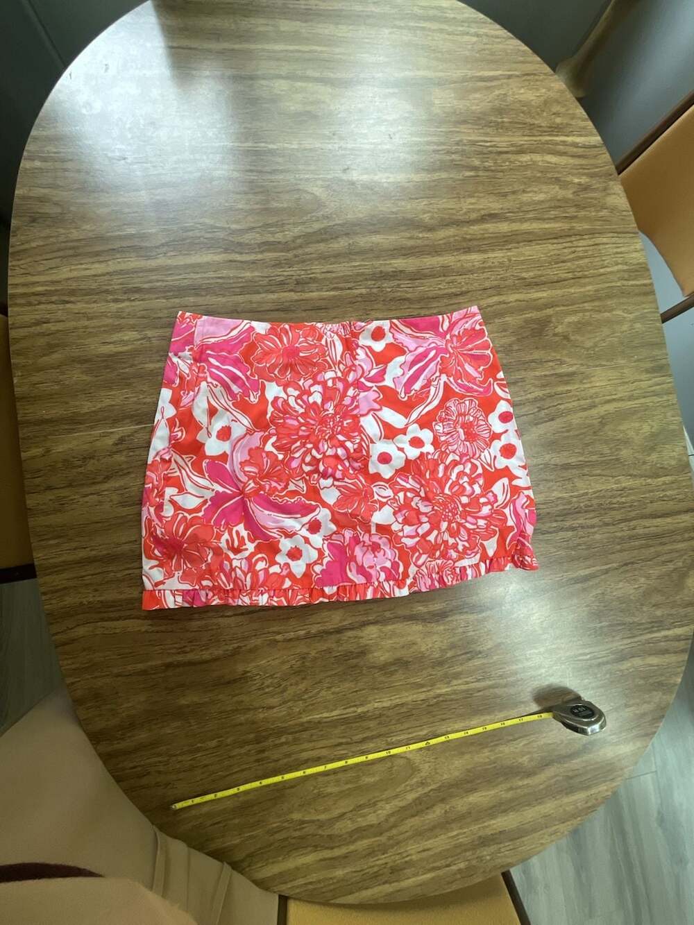 Lilly Pulitzer Callie Ruffle Mini Skirt in Orange and Pink Floral Print, Size 4 - Picture 3 of 5